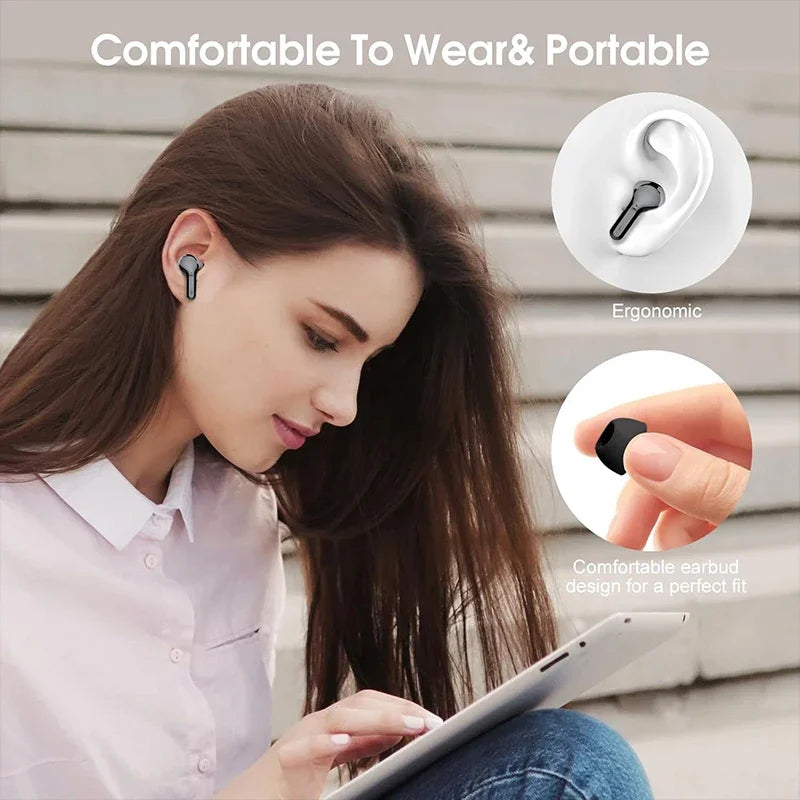 New Wireless Earbuds HiFi Stereo Headphones BT5.3 with ENC Noise Cancelling 48H LED Display Ear Buds IP7 Waterproof Earphones