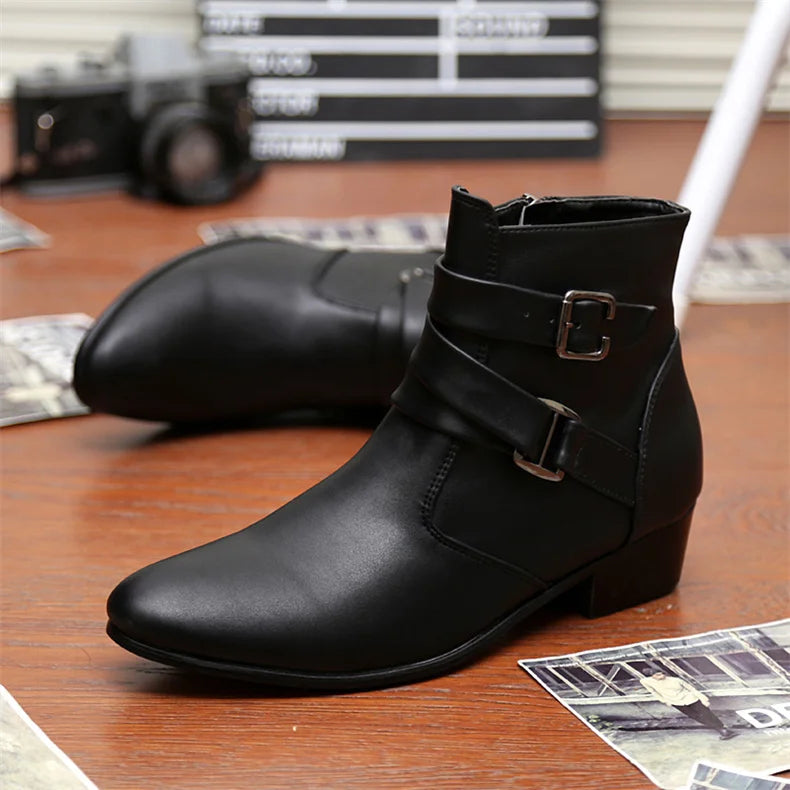 Leather Chelsea Boots Men Designer 2024 White Dress Boots Men Casual High top Buckle Strap Formal Shoes Men Motorcycle Boots