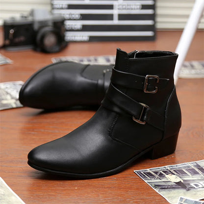 Leather Chelsea Boots Men Designer 2024 White Dress Boots Men Casual High top Buckle Strap Formal Shoes Men Motorcycle Boots