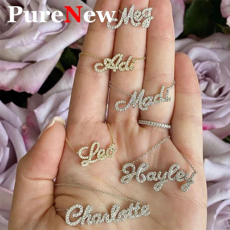 DIY A-Z Letter Name Full Moissanite Diamond Necklace for Women 925 Sterling Silver Plated 18k Gold Women's Moissanite Chain Gift