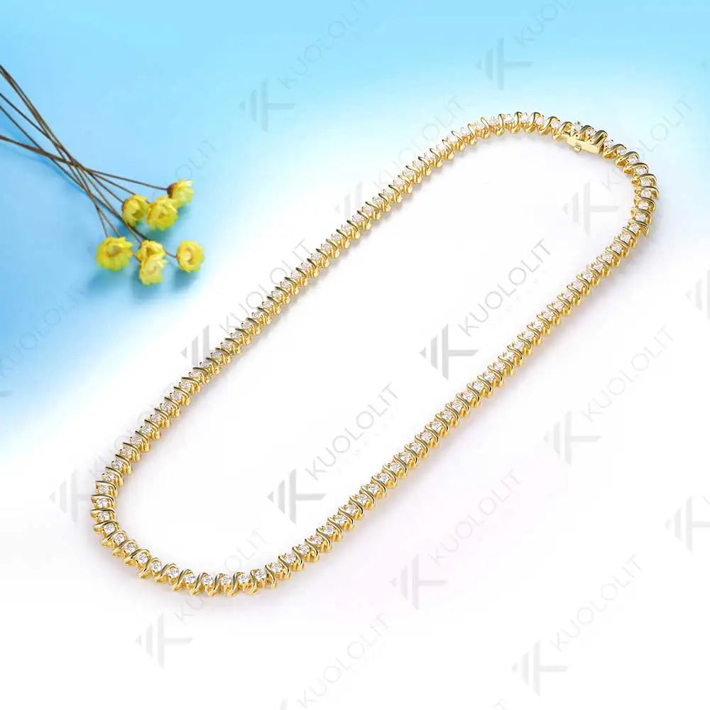 Kuololit 6.5CTW Moissanite Graduated Tennis Necklace for Women Solid 10K Gold  for Anniversary Engagement Party Christmas Gifts