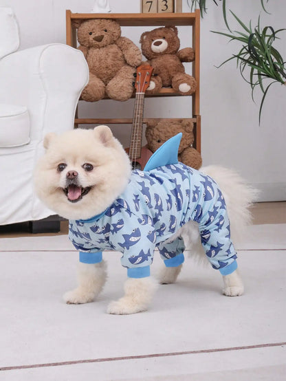 1pc Three-Dimensional Shark Fins Dog Clothes Cute Shark Print Pet Four-Legged Clothes For Dogs Autumn And Winter Warm Jumpsuits