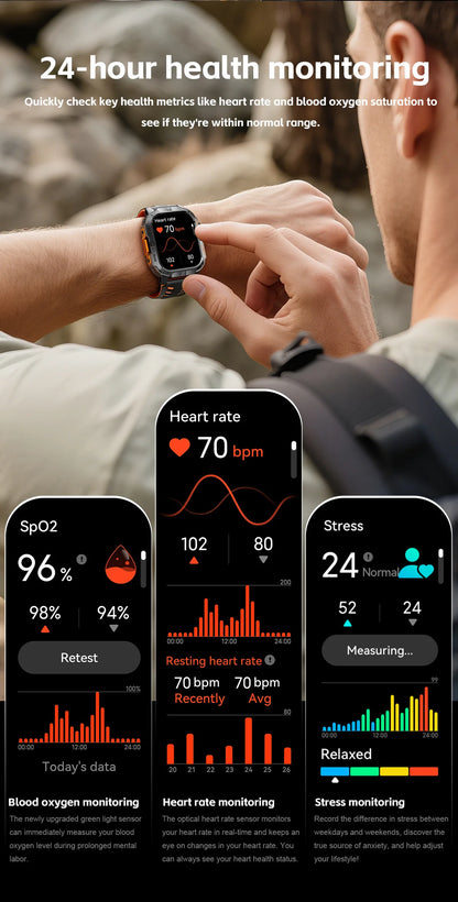 New Outdoor Military Men Smartwatch Equipped With GPS Sports LED Lighting, Compass, Wireless Communication IP68 Waterproof Watch