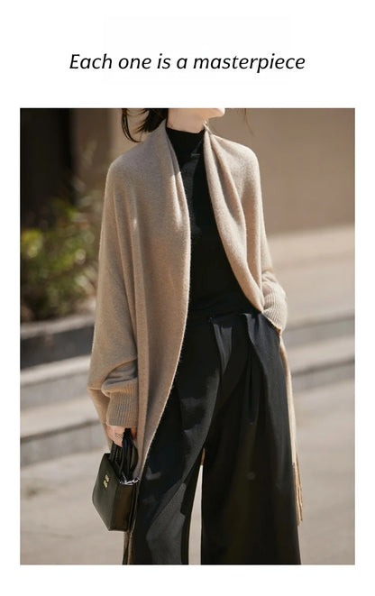 Light Luxury Autumn Winter Woman Shawl Elegant Female 100% Merino Wool Knitwear New Fashion Ladies Tassel Scarf Solid Jersey