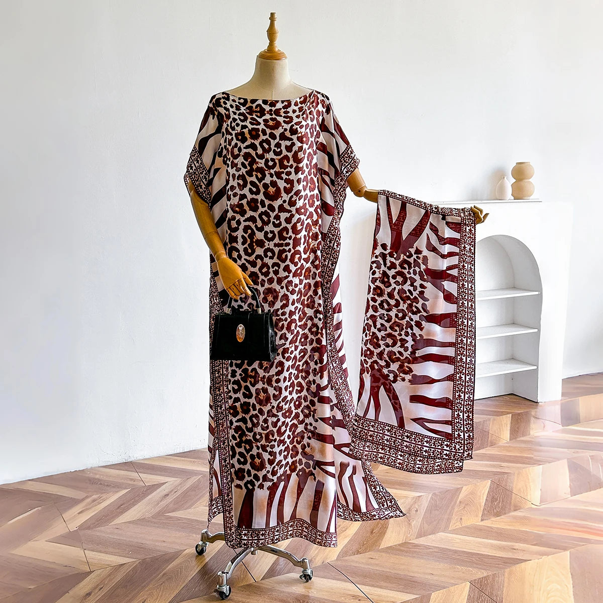 New African Fashion Short Sleeve Colored Pattern Dubai Women Summer Real Silk Soft Printing Loose Tradition Muslim Scraf