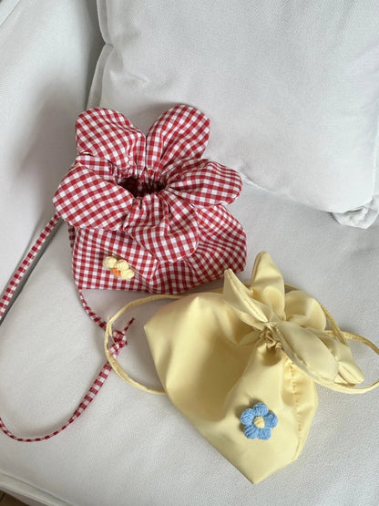 Retro Flower Design Women's Phone Pouch Shoulder Bags College Girls Small Crossbody Bag Cute Plaid Female Handbags Clutch Purse