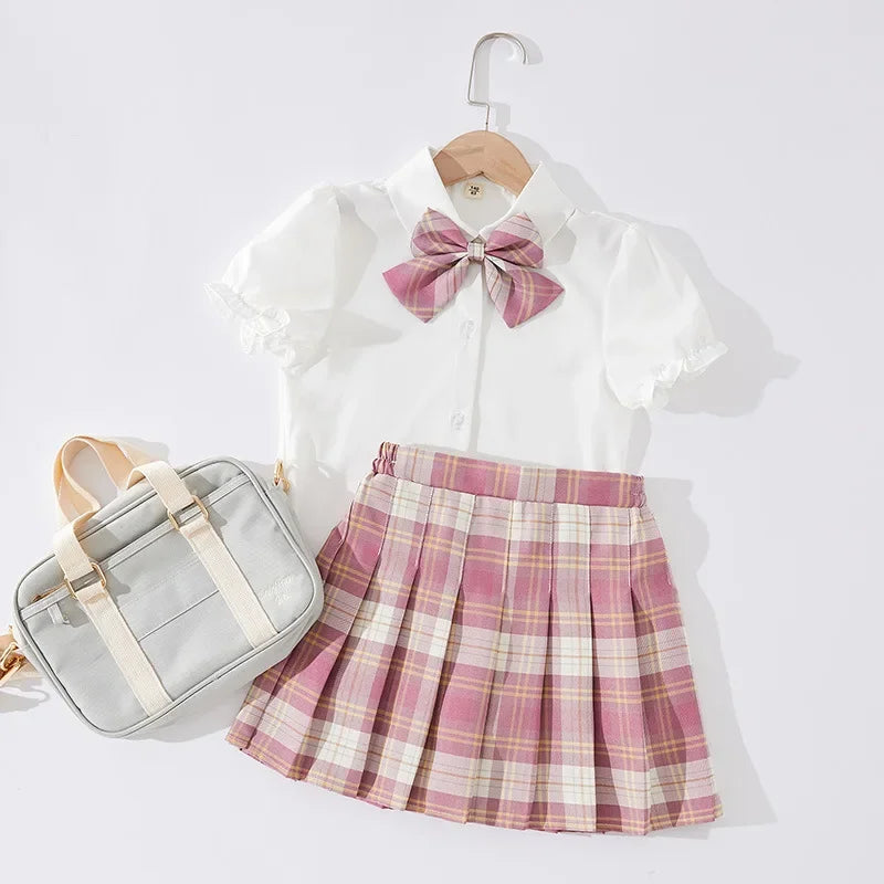 Kid Pink JK Sailor Dress 3PCS Girl Japanese Korean Orthodox School Uniform Cute Pleated Skirt Short Sleeve Kawaii Suit Anime COS