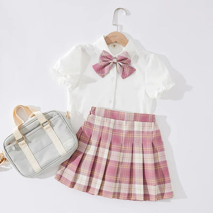 Kid Pink JK Sailor Dress 3PCS Girl Japanese Korean Orthodox School Uniform Cute Pleated Skirt Short Sleeve Kawaii Suit Anime COS