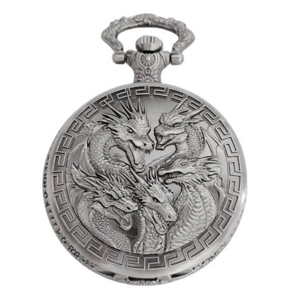Vintage Steampunk Handsome Dragon Group Carved Quartz Pocket Watch Necklace Pendant Clock Chain Men's and Women's Gifts