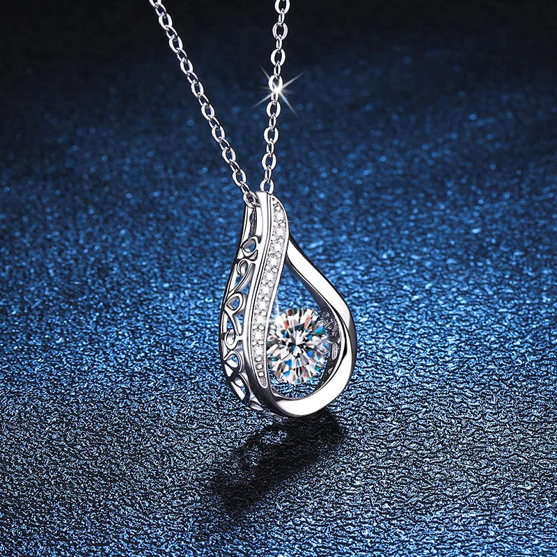 VVS1 D Color Moissanite Necklace For Women Fine Jewelry with GRA 925 Sterling Sliver Chain Plated 18k White Gold