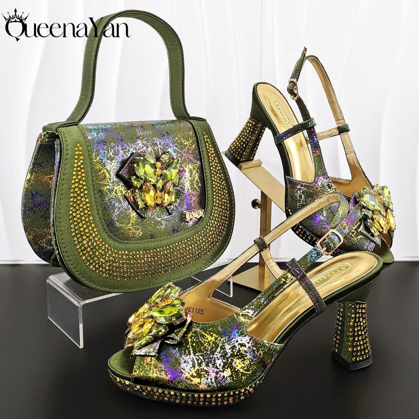 New Arrval Print and Colorful Rhinestone Design Lilac Color Party Wedding Shoes and Essential for Banquets, Exquisite HandBag