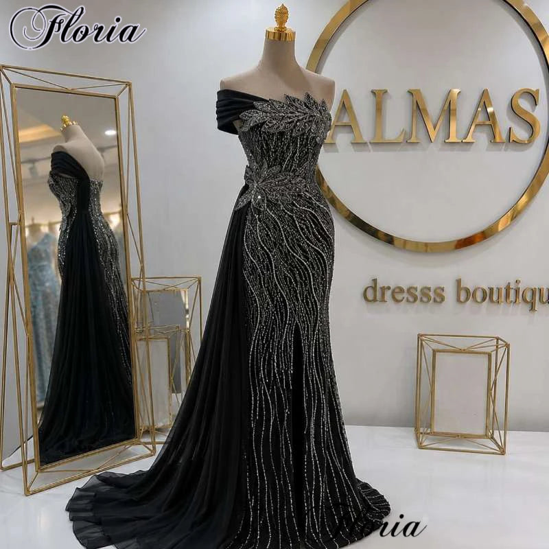 2 Designs Black Cocktail Dresses Mermaid Strapless Beaded Prom Dresses For Women Evening Gowns Vestidos Femenino Customized