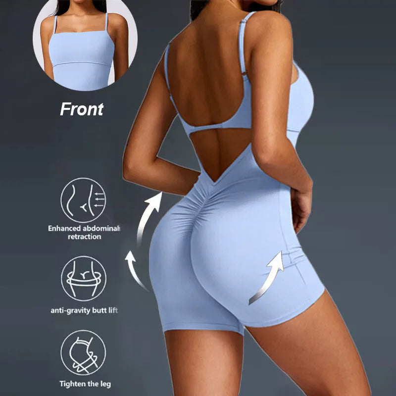 Sexy Back V Yoga Jumpsuits Butt Lifting Gym Bodysuit Women's Tracksuit Fitness Sports Overalls For Woman Workout Rompers