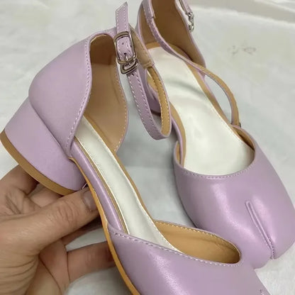 Luxury Design Fashion Split Toe Shoes 2025 High Quality Red Women Tabi Pumps Genuine Leather Low Heels High Heels