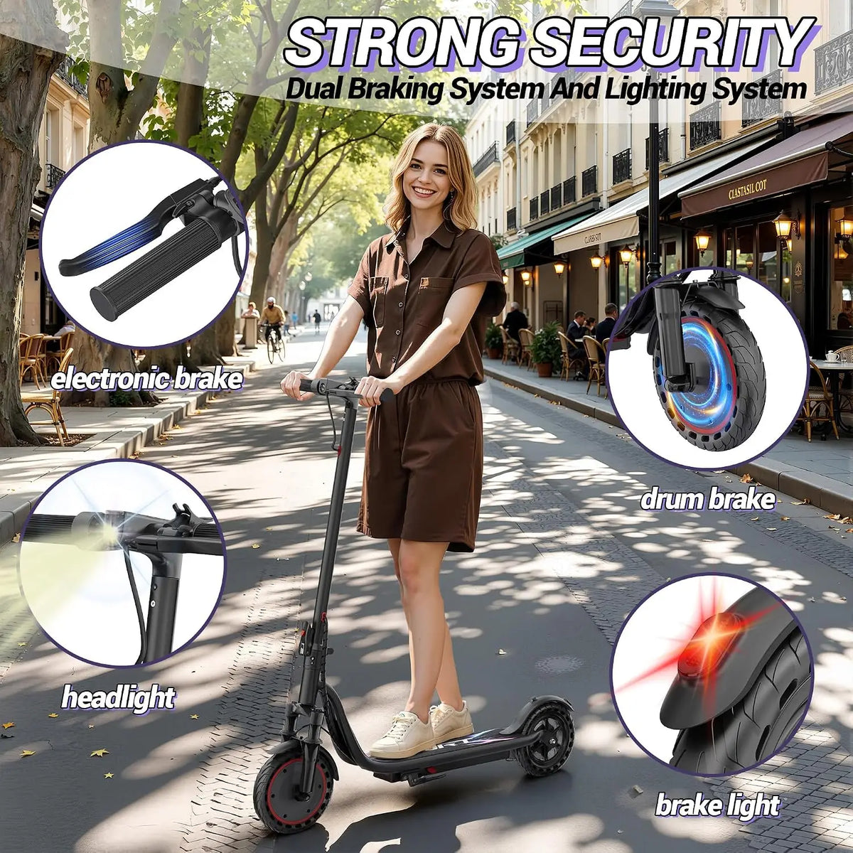8.5''Solid Electric Scooter, 350W Powerful Motor & 19MPH Top Speed, 21 Miles Range, Folding E Scooter with Front Suspension for Teens and Adults