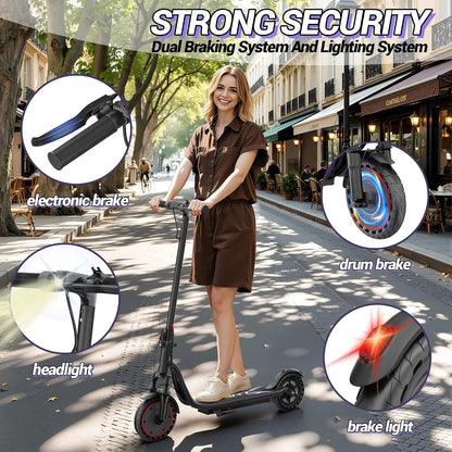8.5''Solid Electric Scooter, 350W Powerful Motor & 19MPH Top Speed, 21 Miles Range, Folding E Scooter with Front Suspension for Teens and Adults