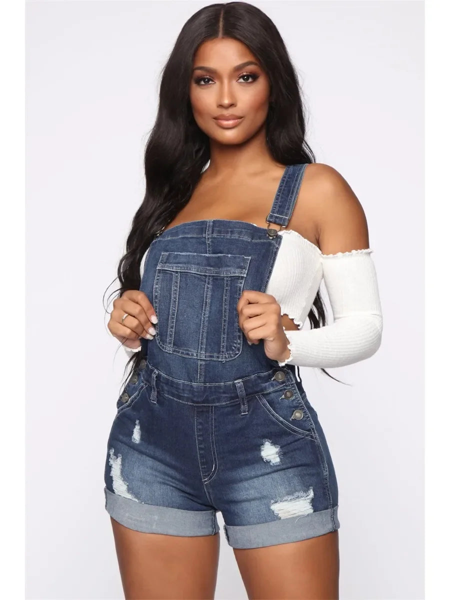 Streetwear Denim Ripped Suspender Rompers Playsuits Summer Clothing Women 2025 Jean Shorts Jumpsuits One Pieces Overalls Outfits