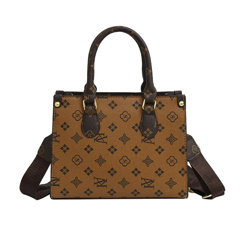 Elegant Retro Women's Tote Bag Single Shoulder Crossbody Bag Floral Print Ladies Handbag Luxury Texture Commuter Messenger Bag