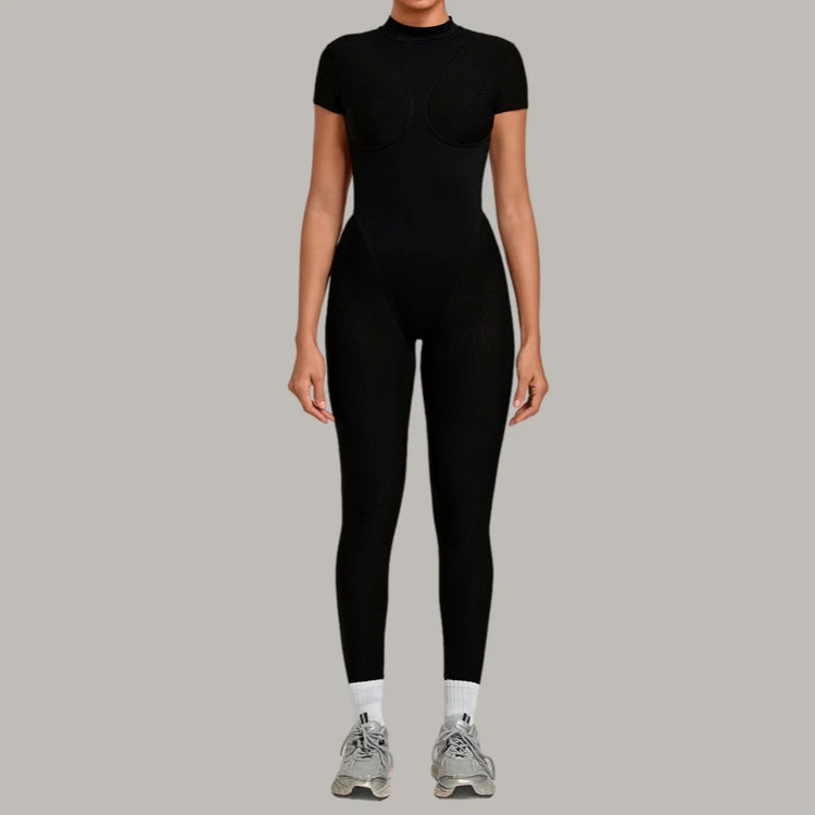 Sexy One-Piece Womens Tracksuit Long Sleeved Sports Rompers Running Yoga Jumpsuit High Stretch Push Up Fitness Workout Bodysuits