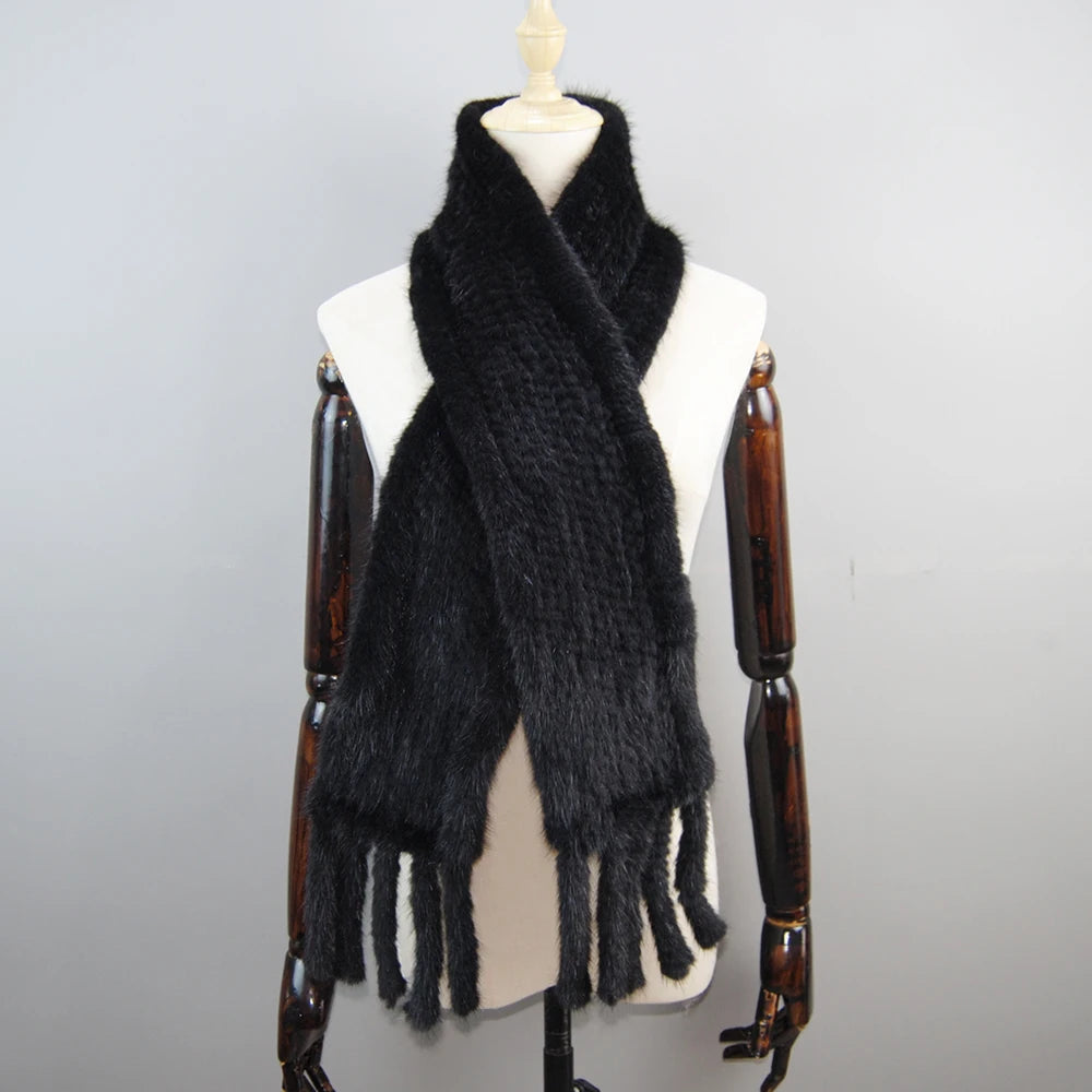 Women Winter Warm Real Mink Fur Scarf 100% Genuine Real Mink Fur Muffler Lady Fashion Quality Natural Real Mink Fur Knit Scarves