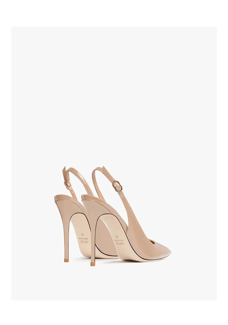 Women's Heeled Sandals Naked Color Patent Leather Slingbacks Pumps Luxury Gladiator Pointed toe High Heels Elegant Woman Shoes