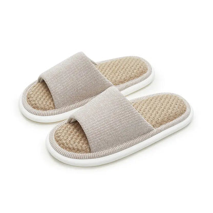 UTUNE Natural Linen Women's Slippers Mute Comfortable Indoor Home Couple Shoes Soft Sole Anti-slip Couple Four Season Slides