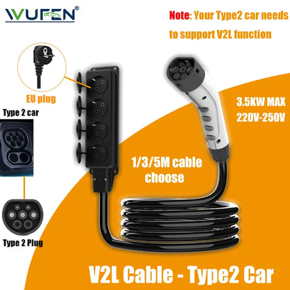 WUFEN V2L Discharger Schuko Plug V2L Type 2 Support MG BYD SERES 5 Geely ZEEKR LYNK&CO Chery DEEPAL GWM Discharge For Type2 Car