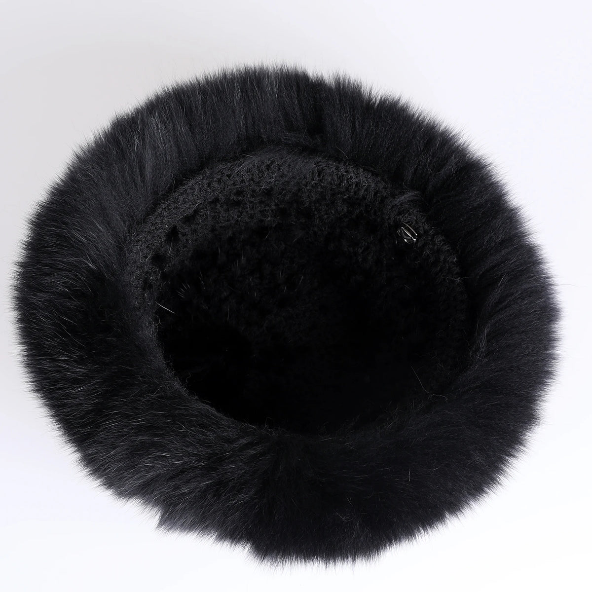 Women's Winter Warm Genuine Premuim Mink Fur Knitted Bucket Hat Furry Real Fur Caps Big Fox Fur Trim Brim Adjustable