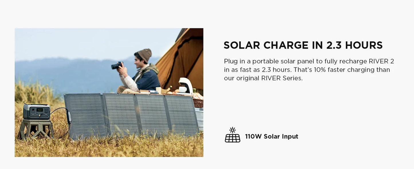 ECOFLOW Portable Power Station RIVER 2, 243Wh LiFePO4 Battery/ 1 Hour Fast Charging, 2 Up to 600W AC Outlets, Solar Generator