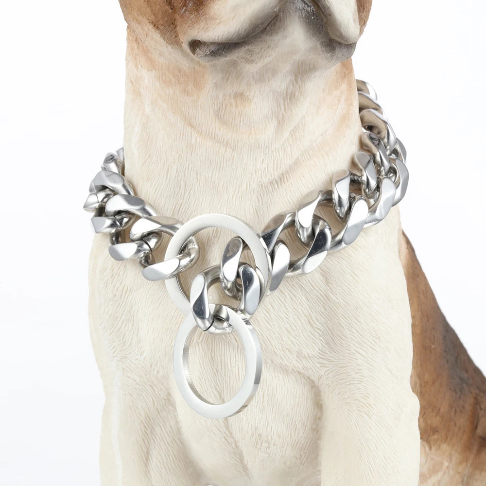 Heavy Duty 19mm Stainless Steel Dog Choke Chain Collar Pet Necklace Sliver 18K Gold Dog Cuban Link for Pit Bull Mastiff Bulldog