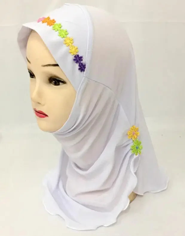 Girls Kids Muslim Beautiful Hijab Islamic Arab Scarf Shawls Flower Pattern