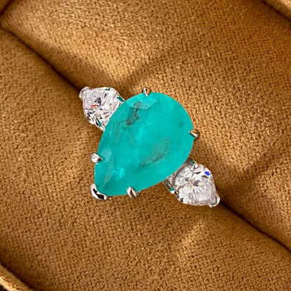 925 Silver Plated Exquisite Blue Green Moissanite Ring Fire Sparkling Luxury Open Ring Female Party Birthday Jewelry Gift