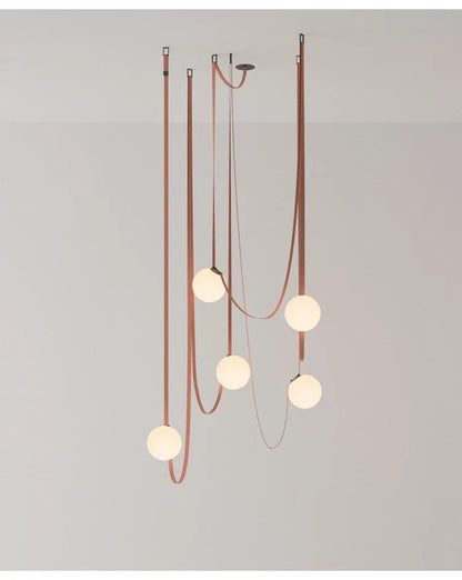 Nordic Leather Chandelier Italian Leather Belt Duplex Staircase Living Room Hotel Restaurant Decoration LED Lamps Pendant Lights