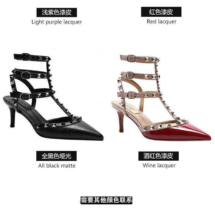 Women's sandals luxury Woman shoes Gladiator Summer 2026 New Rivet High-heeled Three Straps Ankle Fashion Designer Ladies Shoes