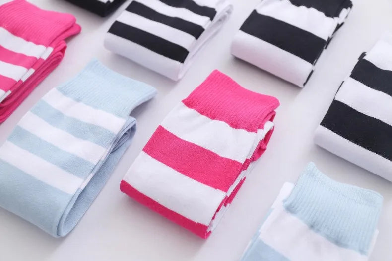 1/2 Pairs Women Over The Knee Socks Cotton Thigh High Socks Black White Blue Colorful Striped Pattern Fashion Casual Daily Wear