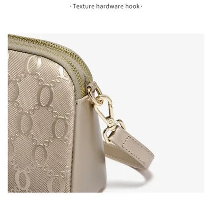 FOXER Elegant Women's Shoulder Bag Split Leather Lady Crossbody Bag Fashion Monogram Print Large Capacity Purse