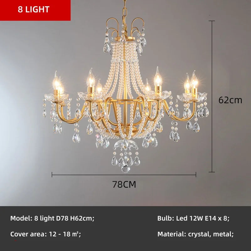 French Candle E14 Led Chandelier Villa Stairs Pearl Crystal Led Pendant Lights Hotel Art Decor Suspend Light Led Luminarias