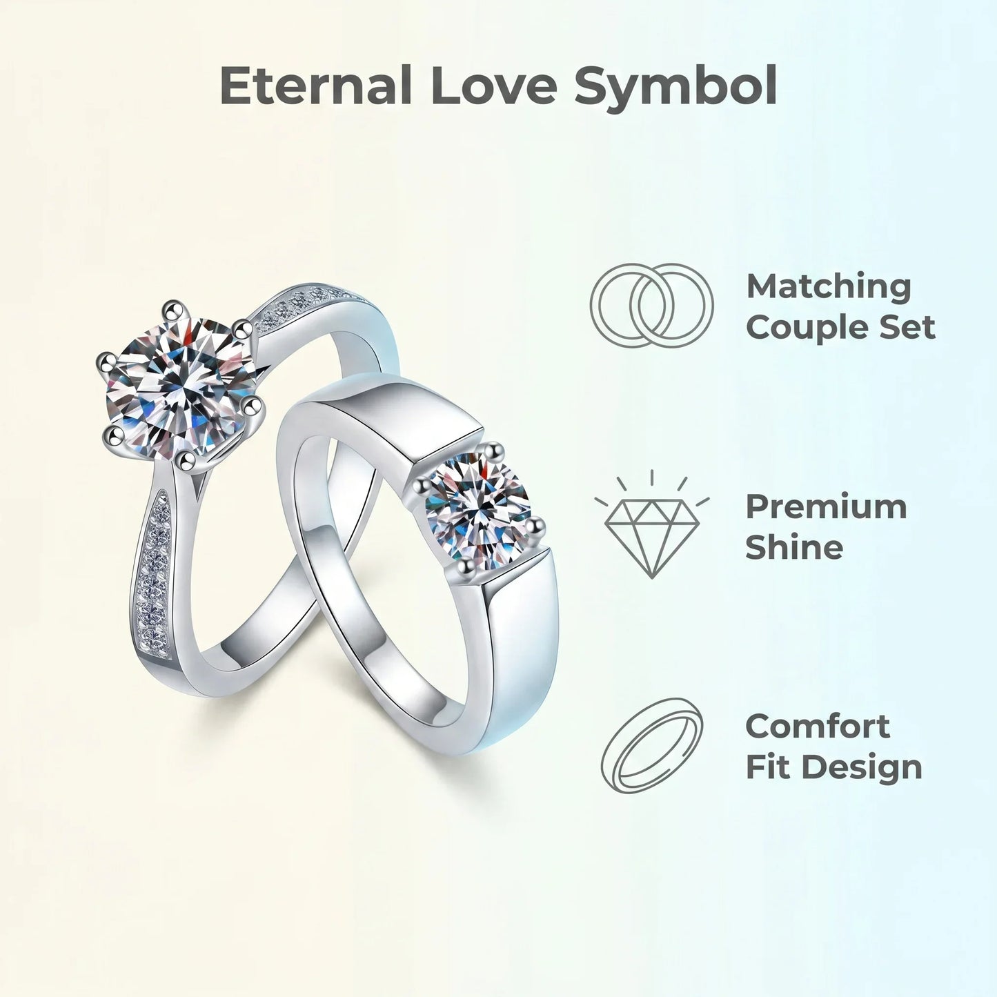 BJXMOSO Real Moissanite 925 Sterling Silver Couple Ring for Women Man Wedding Jewelry Engagement Imitation Diamond Fashion Gifts