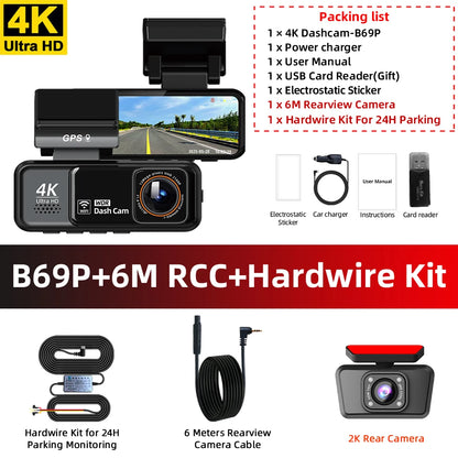 Acceo 4K Dashcam WIFI GPS CAR Video Recorder Dual Lens Support 2.5K Rear Camera Night Vision 24H Parking Monitoring Black Box