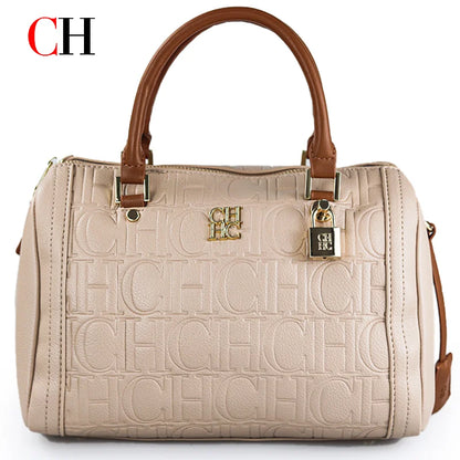 CH Boston Bag Women Metal Lock Handbag Double Top Handle Detachable Crossbody Strap Daily Travel Ladies Shoulder Purse