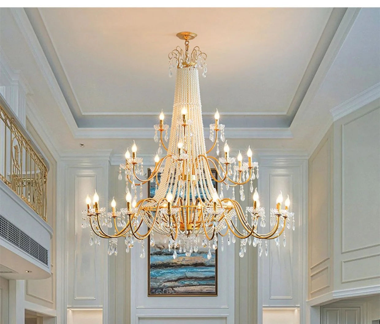 French Candle E14 Led Chandelier Villa Stairs Pearl Crystal Led Pendant Lights Hotel Art Decor Suspend Light Led Luminarias