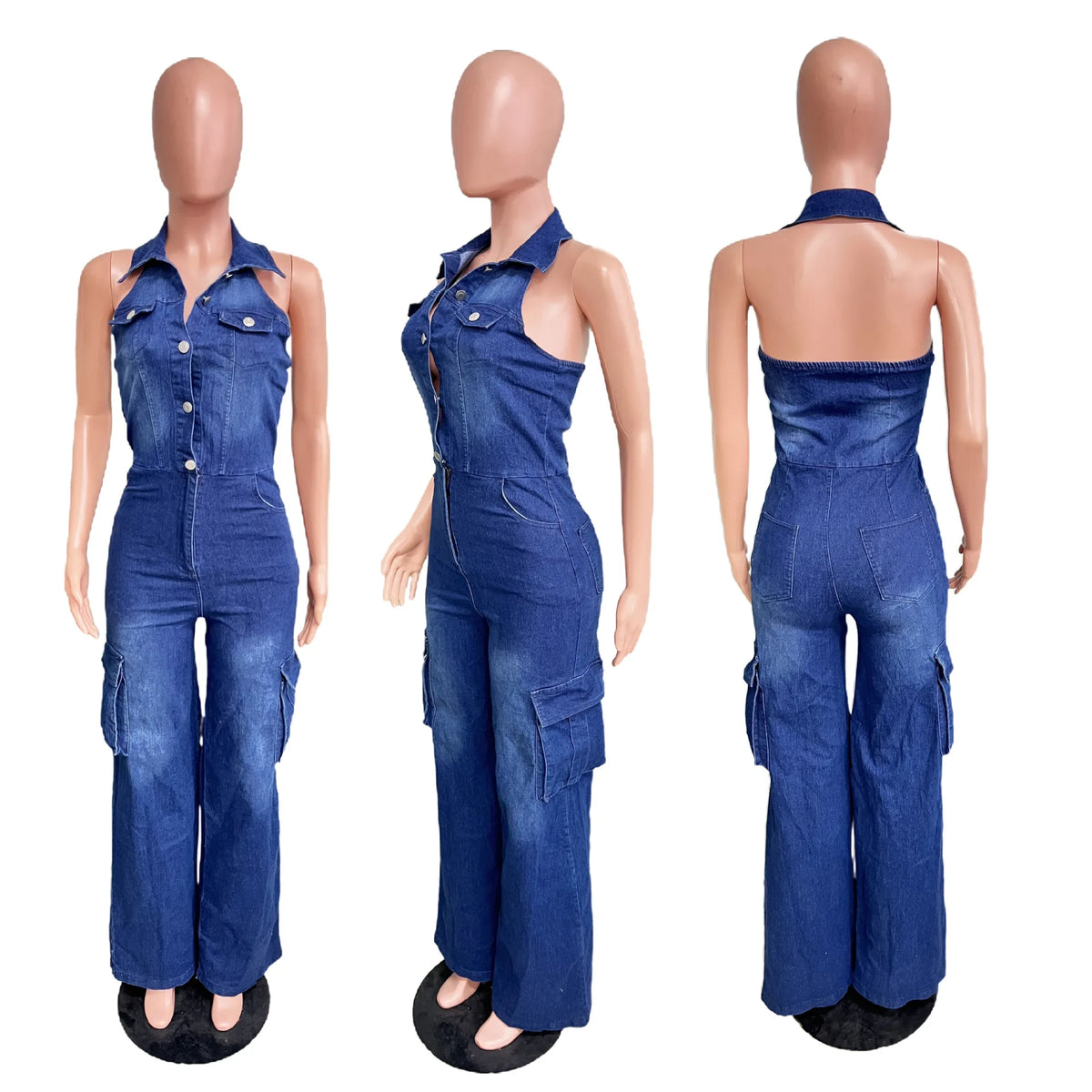 Jumpsuits Women Demin Overalls Sexy One Piece Long Pants High Waist Mom Jeans Halter Streetwear Rompers Summer Y2k Streetwear