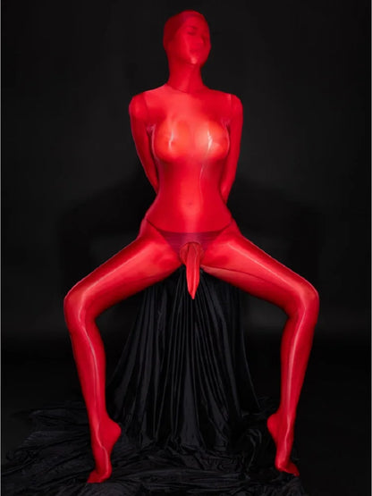 Zipper Open Full Body Catsuit with JJ Pouch Thin Sheath Transparent Body-stocking Unisex Sheer Bodysuit Sexy Lingerie Jumpsuit