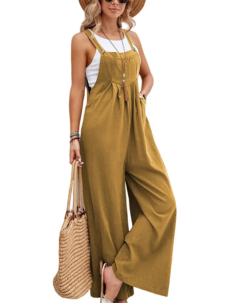 Women Casual Straps Jumpsuits Summer Autumn Harajuku Slim Wide Leg Trousers Dungaree Bib Overalls Elegant Sleeveless BF Jumpsuit