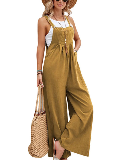 Women Casual Straps Jumpsuits Summer Autumn Harajuku Slim Wide Leg Trousers Dungaree Bib Overalls Elegant Sleeveless BF Jumpsuit