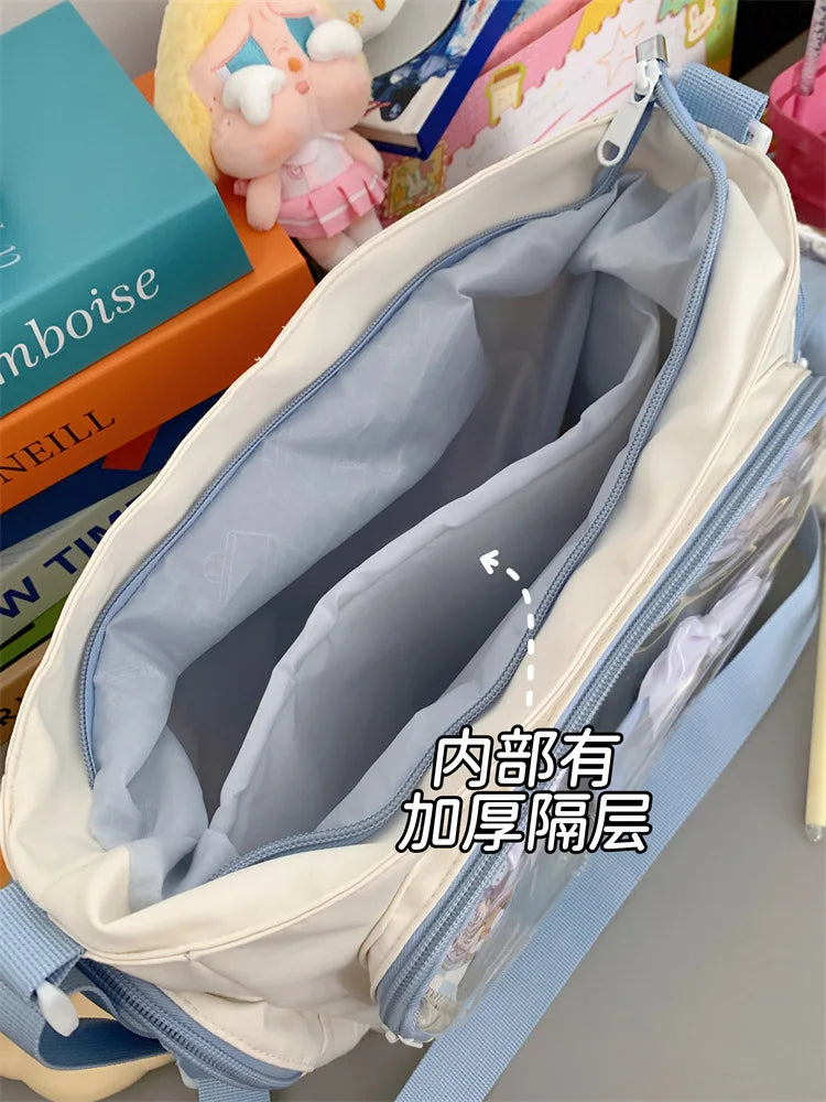 Trendy Transparent Simple Crossbody Bag for Girls Large Capacity School Shoulder Bag Comfortable and Versatile Texture Ita Bag