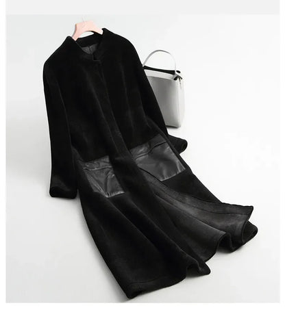 Pudi Women Winter Real Wool Fur Coat Jacket Over Size Parka Lady Fashion Natural Fox Fur Pocket Coats Outwear H68290