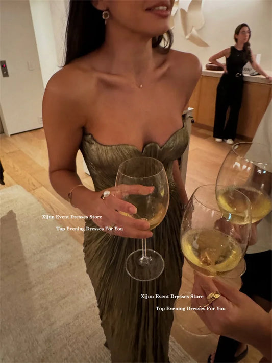 Xijun Modern Mermaid Evening Dresses Sleeveless Sweetheart Long Prom Dresses Saudi Arabic Formal Pleated Prom Gowns  Customized