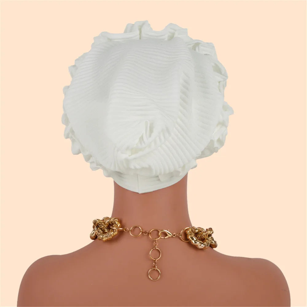 Ruffled Turban Cap Women's Head Wraps Soft Comfortable Headscarf Bonnet Lady Soild Color Headgear
