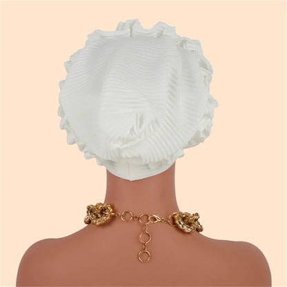 Ruffled Turban Cap Women's Head Wraps Soft Comfortable Headscarf Bonnet Lady Soild Color Headgear